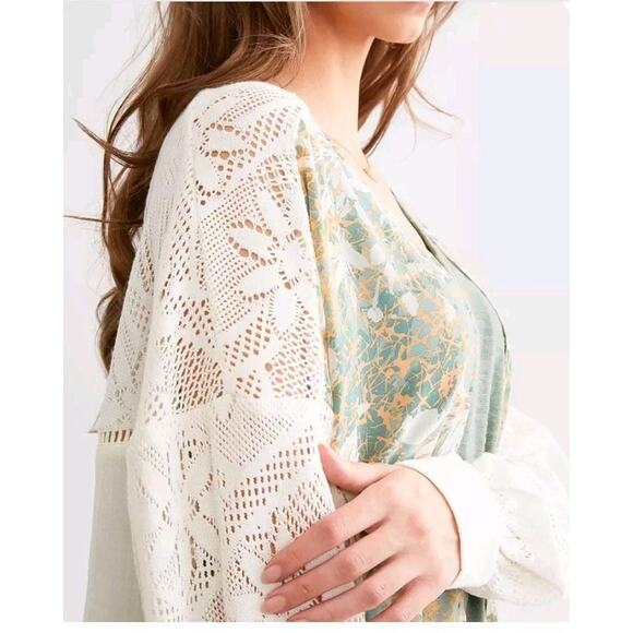 Miss Me Crochet Chiffon Kimono Long Duster Boho & Gauze Crinkle Size Medium New - Picture 2 of 10